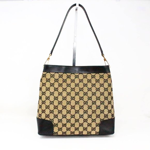 GUCCI #38155 Brown Monogram Canvas Shoulder Bag - Picture 1 of 9